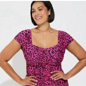 Torrid Pink and Black Ruched Tank One Piece Swim